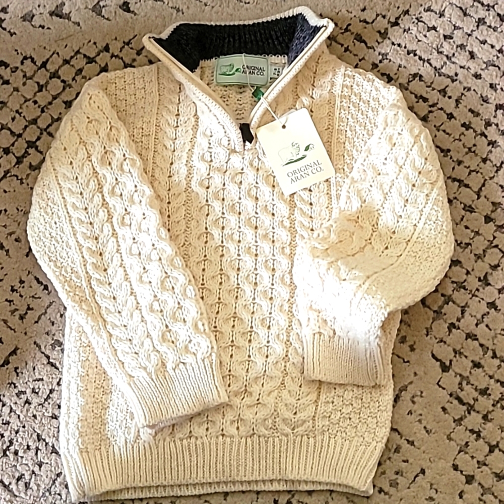 Original Aran Co. 100% Moreno Wool Half Zip Sweater NWT